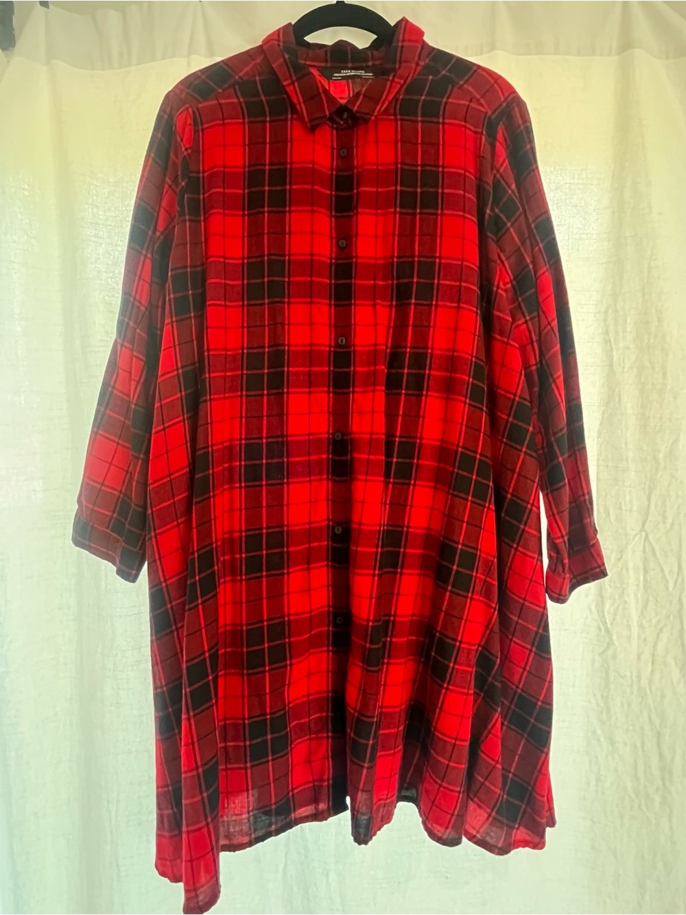 Zara Red and Black Plaid Button-Down Tunic